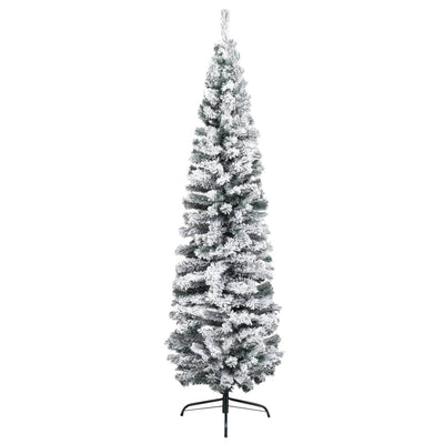 vidaXL Slim Artificial Christmas Tree with Flocked Snow Green 210 cm PVC