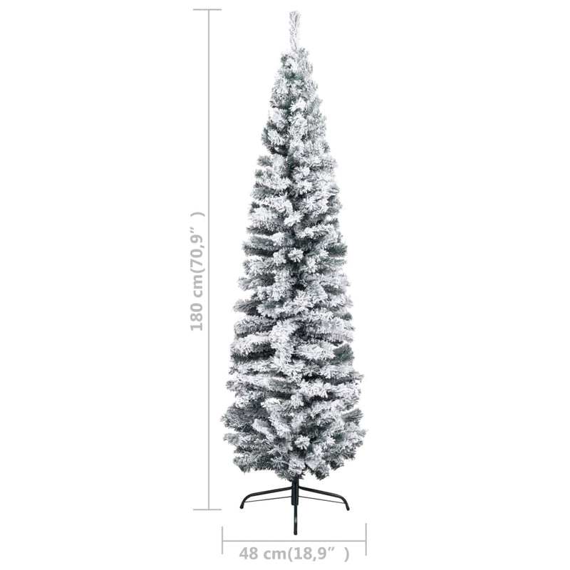 vidaXL Slim Artificial Christmas Tree with Flocked Snow Green 210 cm PVC