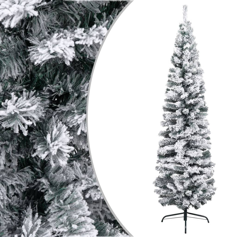 vidaXL Slim Artificial Christmas Tree with Flocked Snow Green 210 cm PVC