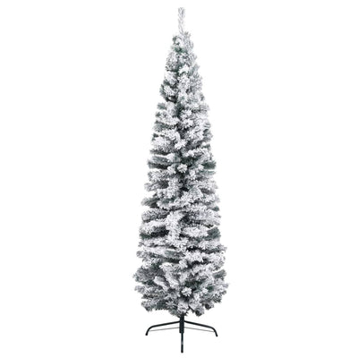 vidaXL Slim Artificial Christmas Tree with Flocked Snow Green 210 cm PVC