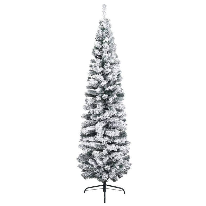vidaXL Slim Artificial Christmas Tree with Flocked Snow Green 210 cm PVC
