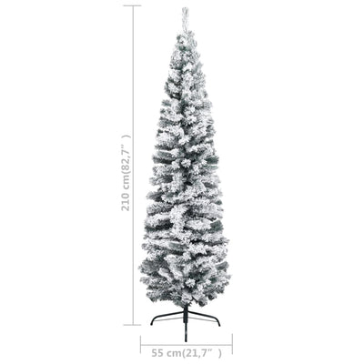 vidaXL Slim Artificial Christmas Tree with Flocked Snow Green 210 cm PVC
