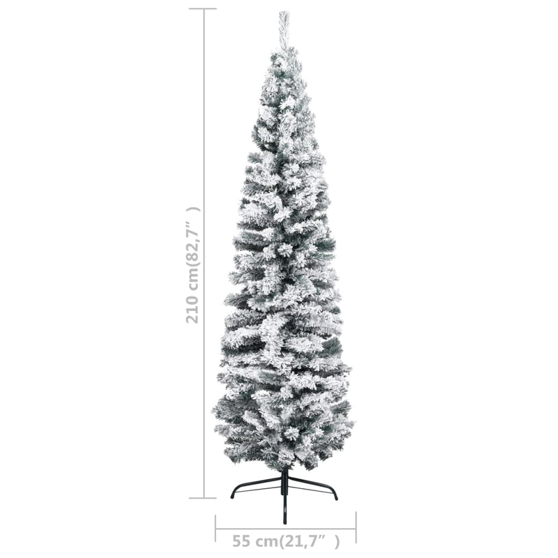 vidaXL Slim Artificial Christmas Tree with Flocked Snow Green 210 cm PVC