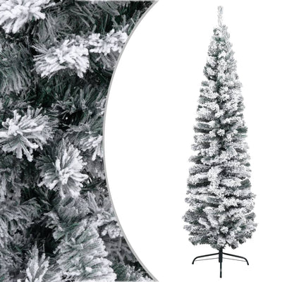 vidaXL Slim Artificial Christmas Tree with Flocked Snow Green 210 cm PVC