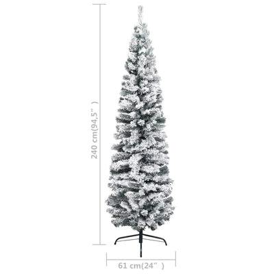 vidaXL Slim Artificial Christmas Tree with Flocked Snow Green 210 cm PVC