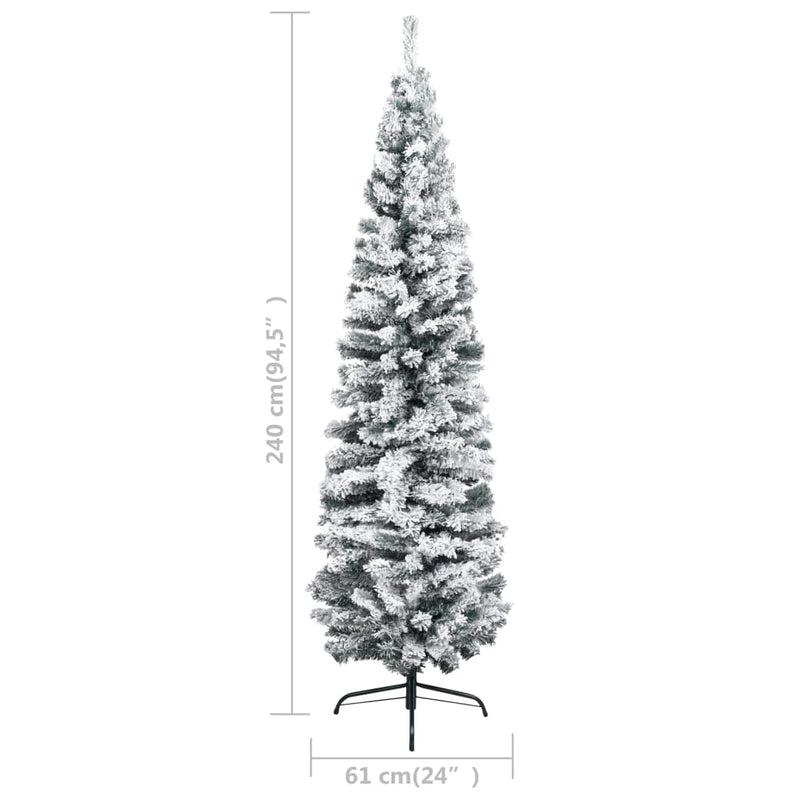 vidaXL Slim Artificial Christmas Tree with Flocked Snow Green 210 cm PVC