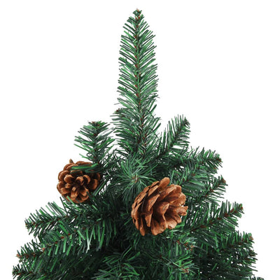 vidaXL Slim Christmas Tree with Real Wood and Cones Green 210 cm PVC