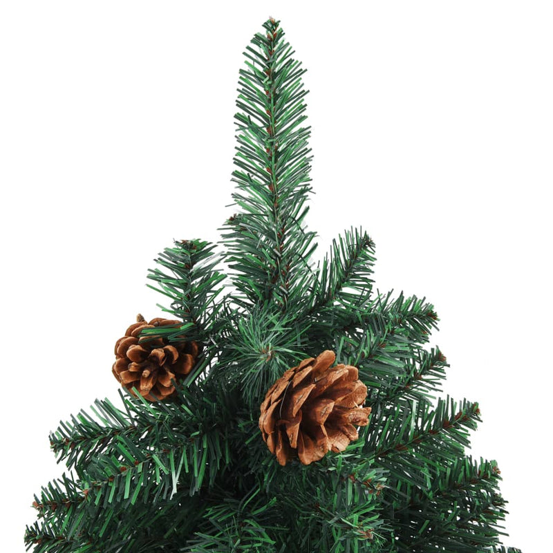 vidaXL Slim Christmas Tree with Real Wood and Cones Green 210 cm PVC