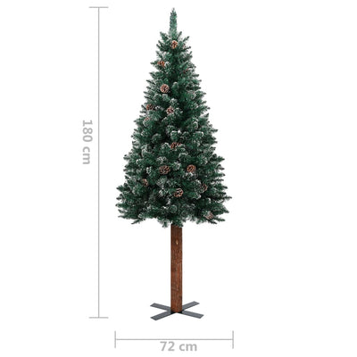 vidaXL Slim Christmas Tree with Real Wood and White Snow Green 150 cm