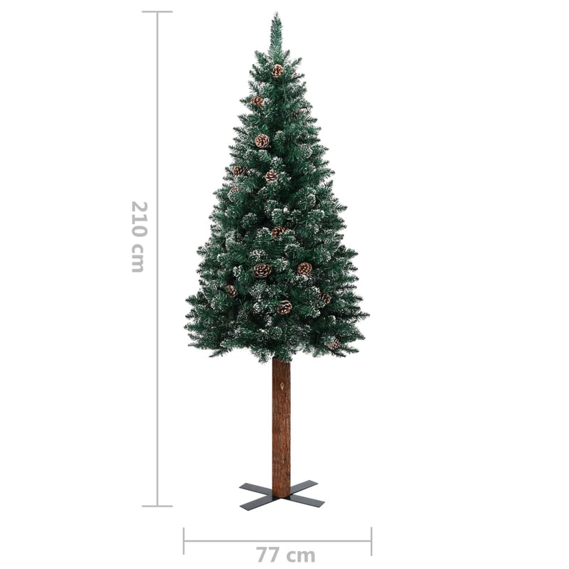 vidaXL Slim Christmas Tree with Real Wood and White Snow Green 150 cm