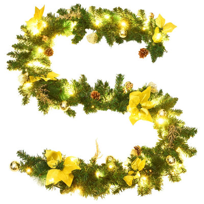 vidaXL Christmas Garland with LED Lights Green 2.7 m PVC