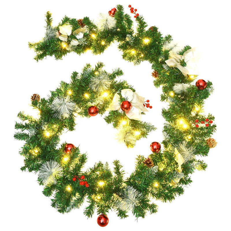 vidaXL Christmas Garland with LED Lights Green 2.7 m PVC