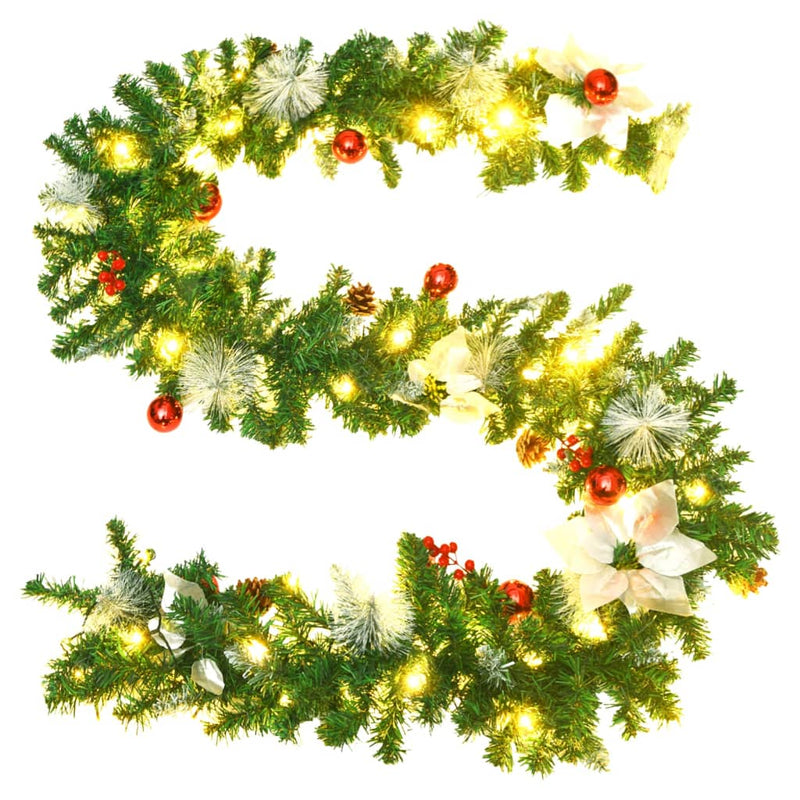 vidaXL Christmas Garland with LED Lights Green 2.7 m PVC