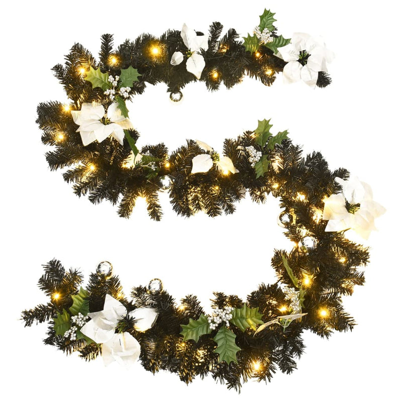 vidaXL Christmas Garland with LED Lights Black 2.7 m PVC
