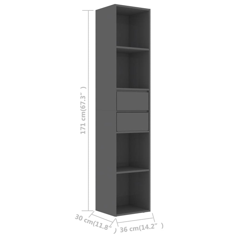 vidaXL Book Cabinet High Gloss Grey 36x30x171 cm Engineered Wood
