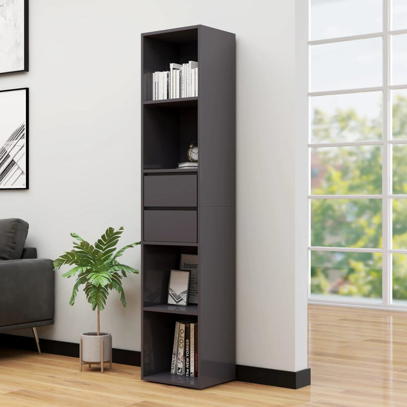 vidaXL Book Cabinet High Gloss Grey 36x30x171 cm Engineered Wood