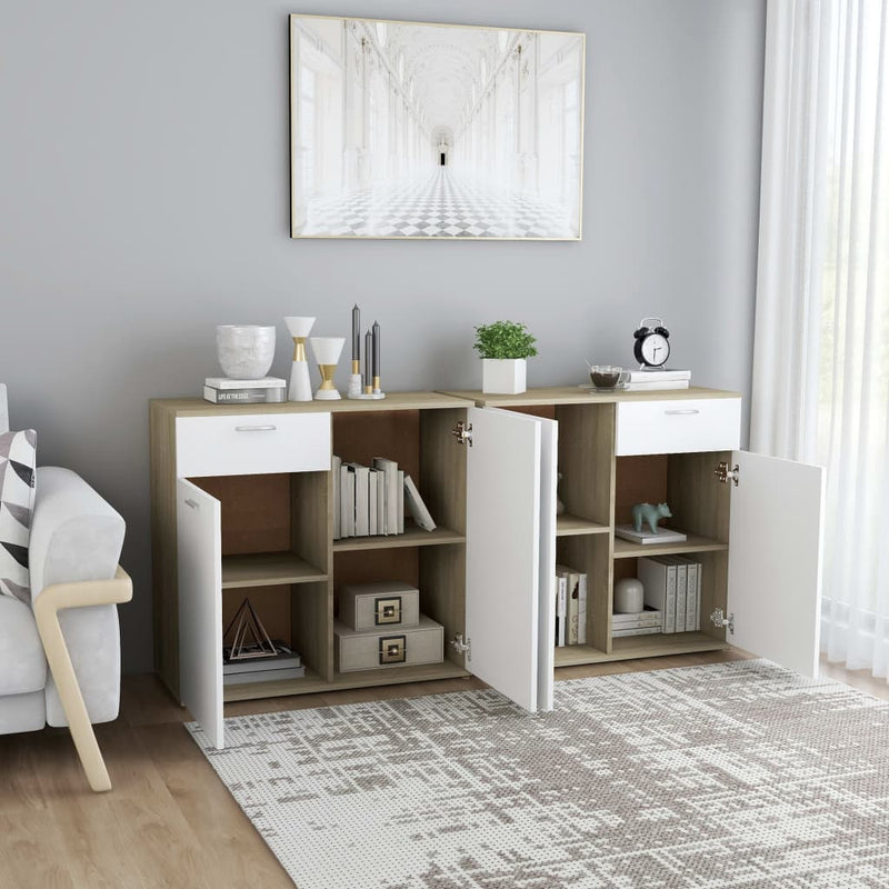 vidaXL Sideboard White and Sonoma Oak 160x36x75 cm Engineered Wood