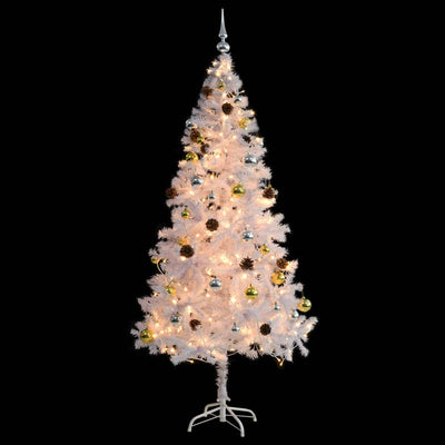 vidaXL Artificial Pre-lit Christmas Tree with Baubles White 180 cm
