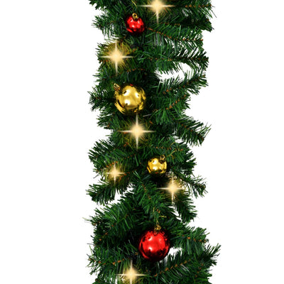 vidaXL Christmas Garland with Baubles and LED Lights Green 10 m PVC