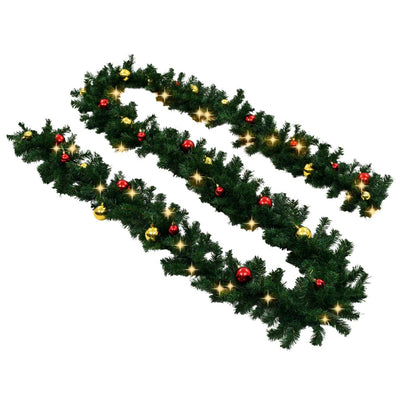 vidaXL Christmas Garland with Baubles and LED Lights Green 10 m PVC