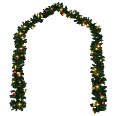vidaXL Christmas Garland with Baubles and LED Lights Green 20 m PVC