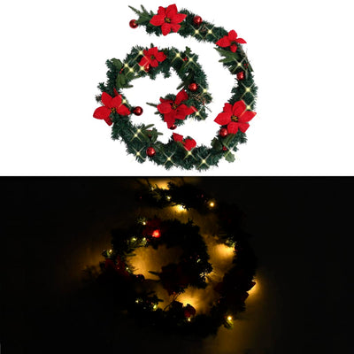vidaXL Christmas Garland with LED Lights Green 2.7 m PVC