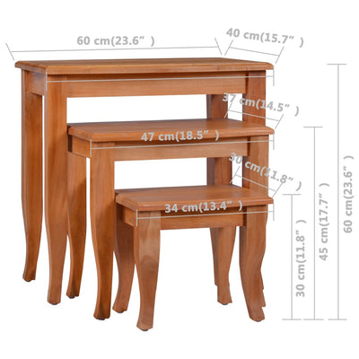 vidaXL Side Tables 3 pcs Classical Brown Solid Mahogany Wood