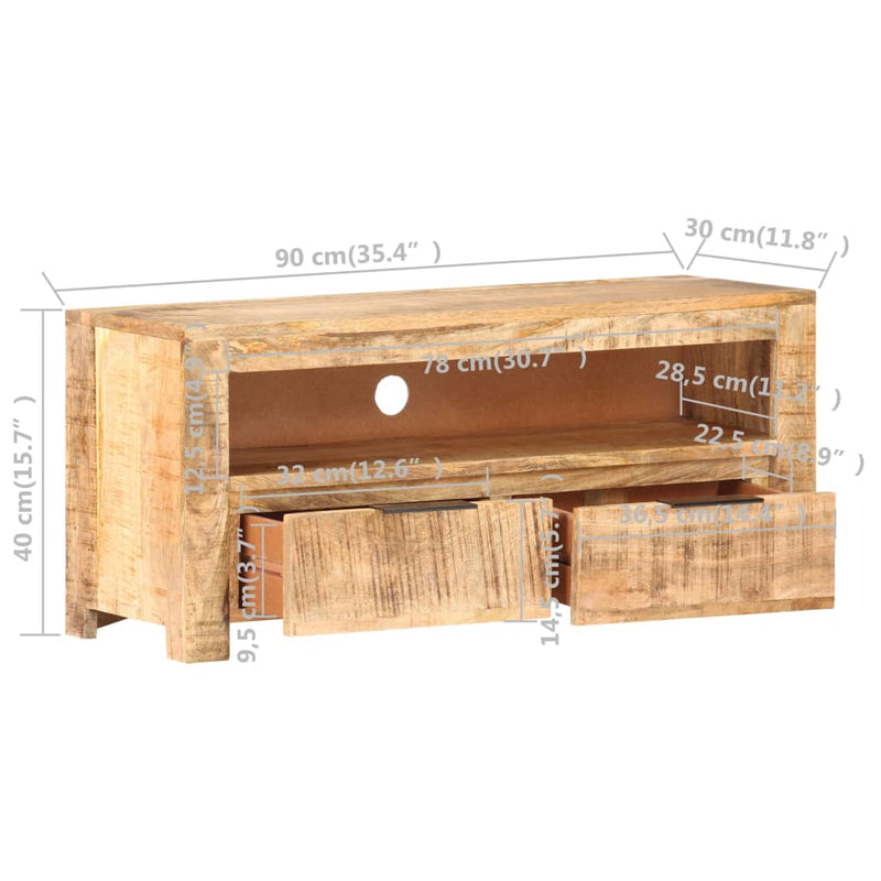 vidaXL TV Cabinet 90x30x40 cm Solid Rough Mango Wood