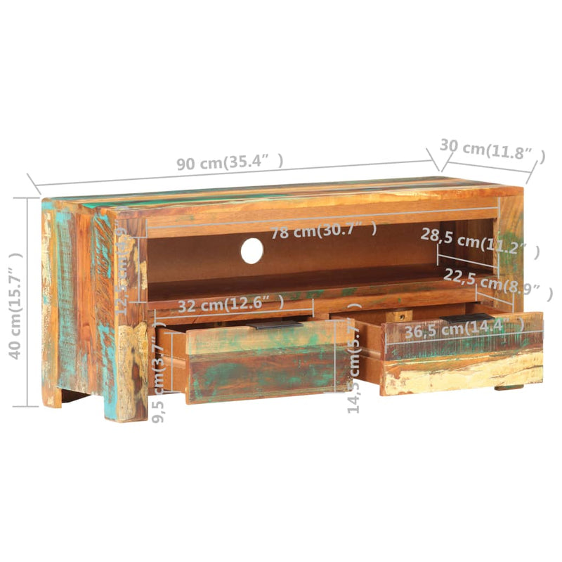 vidaXL TV Cabinet 90x30x40 cm Solid Reclaimed Wood