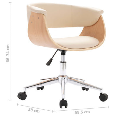 vidaXL Swivel Office Chair Cream Bent Wood and Faux Leather