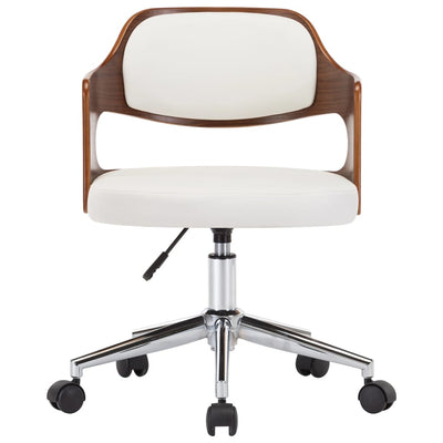 vidaXL Swivel Office Chair White Bent Wood and Faux Leather