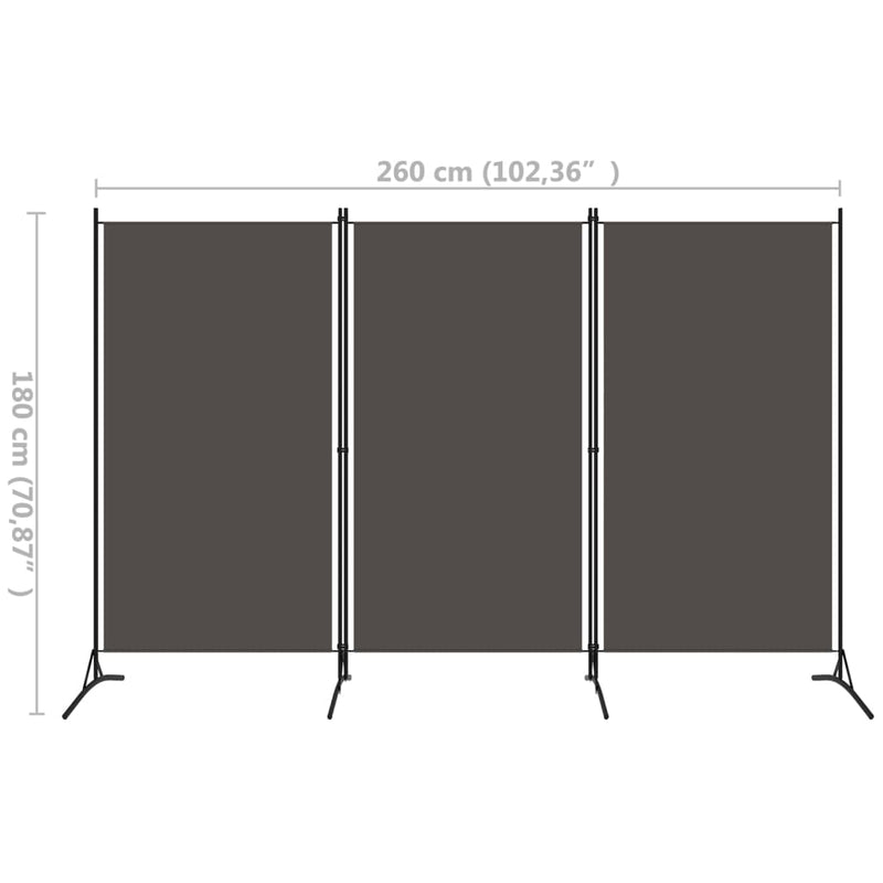 vidaXL 3-Panel Room Divider Anthracite 260x180 cm