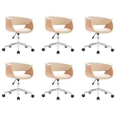 vidaXL Swivel Dining Chairs 6 pcs Cream Faux Leather