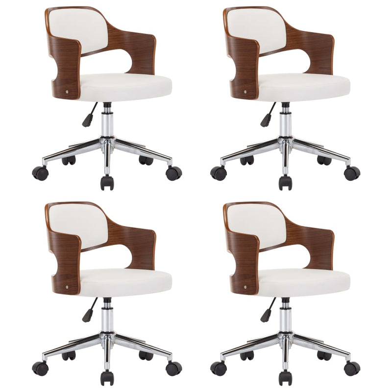 vidaXL Swivel Dining Chairs 4 pcs White Bent Wood and Faux Leather