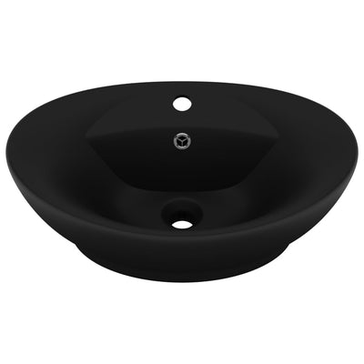 vidaXL Luxury Basin Overflow Oval Matt Black 58.5x39 cm Ceramic