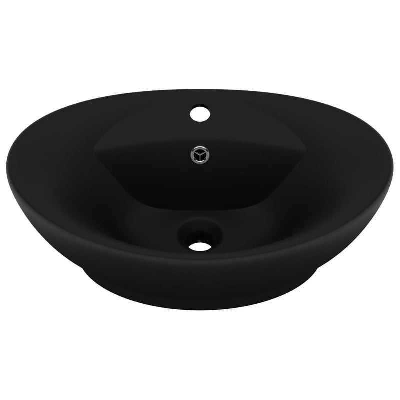 vidaXL Luxury Basin Overflow Oval Matt Black 58.5x39 cm Ceramic