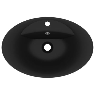 vidaXL Luxury Basin Overflow Oval Matt Black 58.5x39 cm Ceramic
