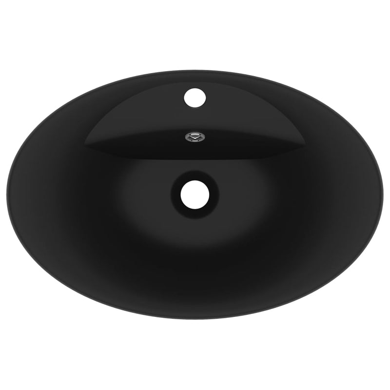 vidaXL Luxury Basin Overflow Oval Matt Black 58.5x39 cm Ceramic