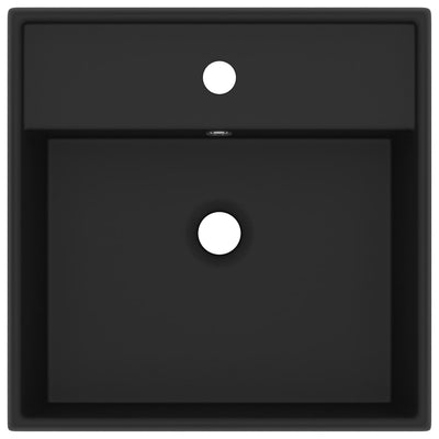 vidaXL Luxury Basin Overflow Square Matt Black 41x41 cm Ceramic