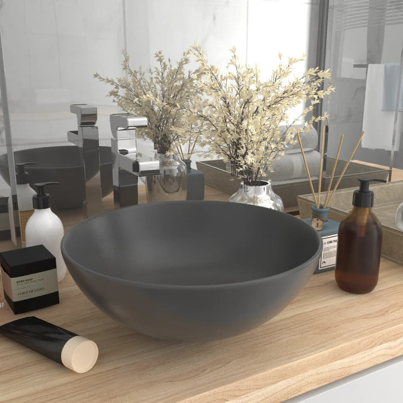vidaXL Bathroom Sink Ceramic Matt Black Round