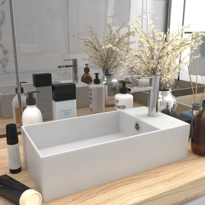 vidaXL Bathroom Sink with Overflow Ceramic Matt Black
