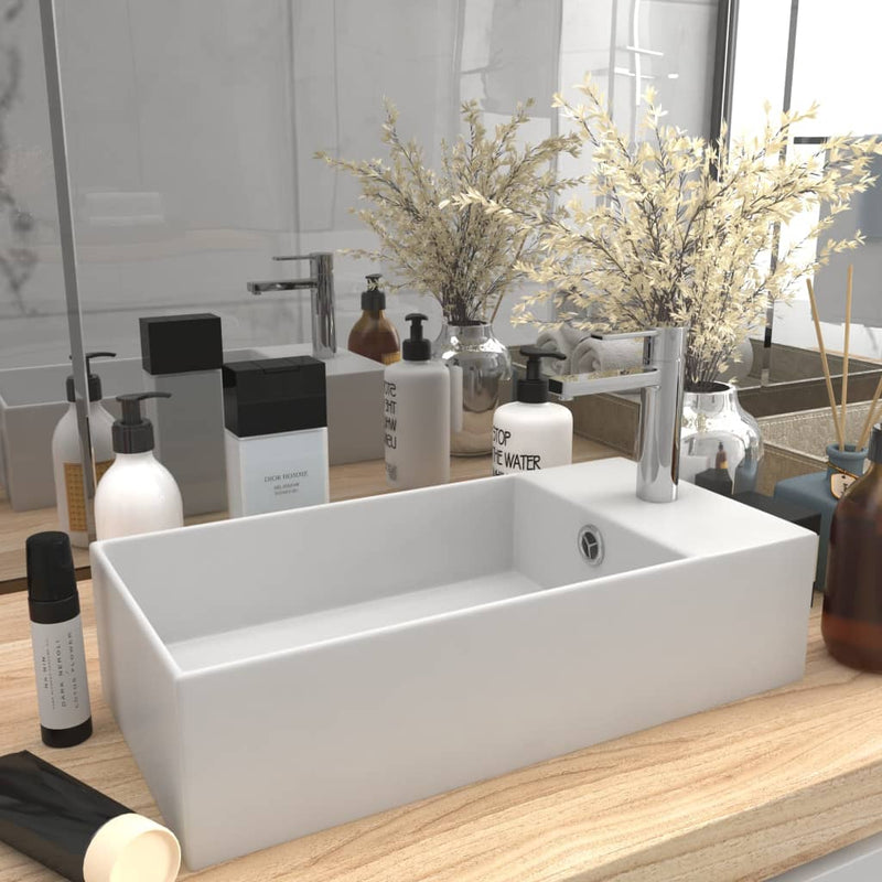 vidaXL Bathroom Sink with Overflow Ceramic Matt Black