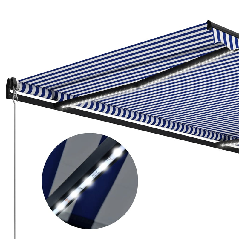 vidaXL Manual Retractable Awning with LED 300x250 cm Blue and White
