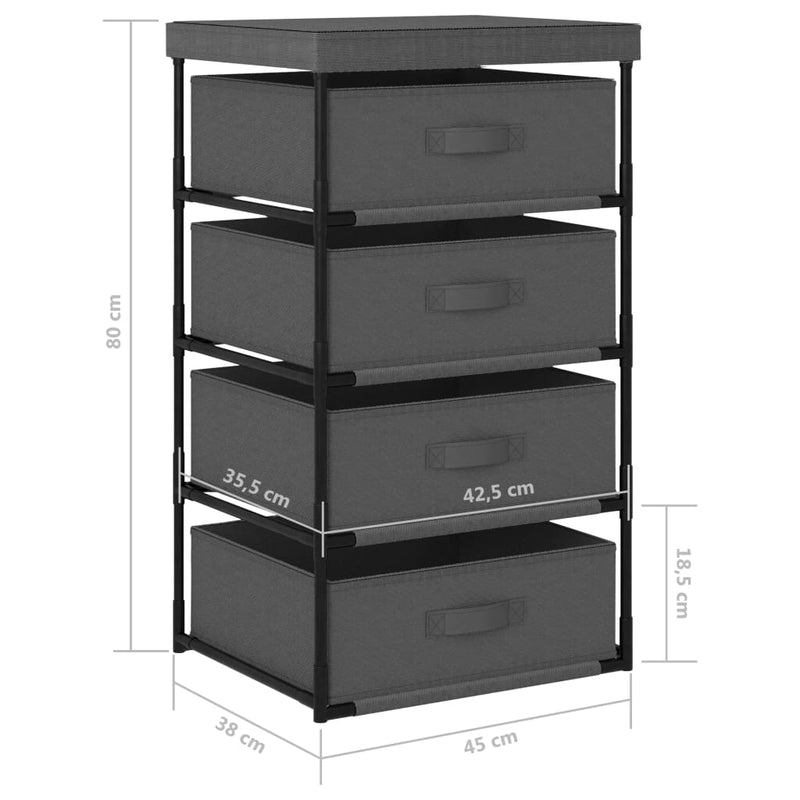 vidaXL Storage Rack with 4 Fabric Baskets Steel Black