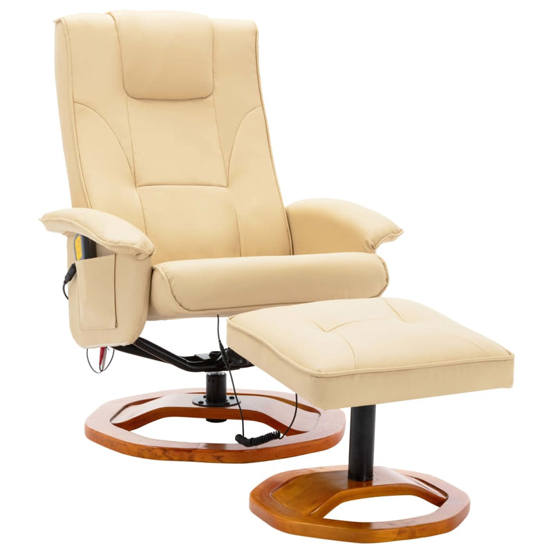 vidaXL Massage Chair with Footstool Cream Faux Leather