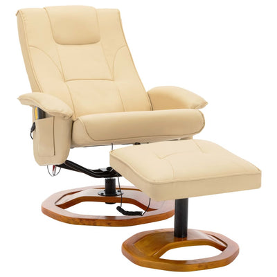 vidaXL Massage Chair with Footstool Cream Faux Leather