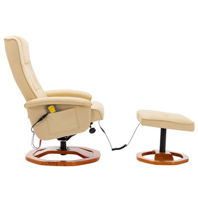 vidaXL Massage Chair with Footstool Cream Faux Leather