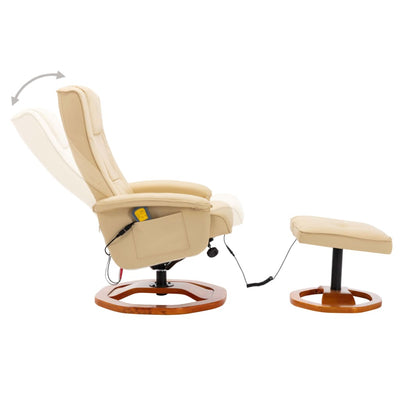 vidaXL Massage Chair with Footstool Cream Faux Leather