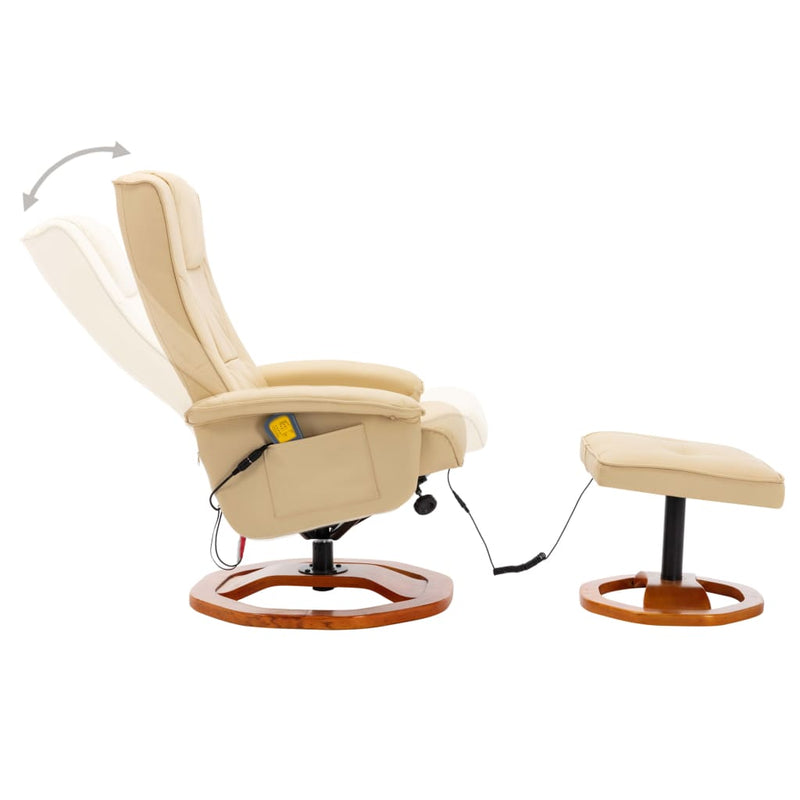 vidaXL Massage Chair with Footstool Cream Faux Leather