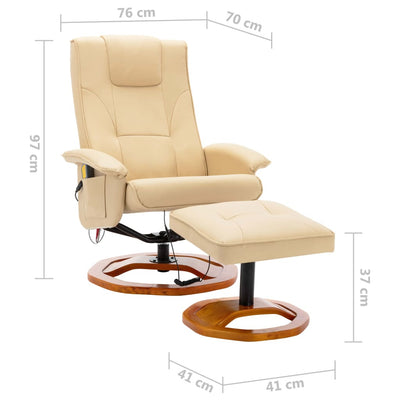vidaXL Massage Chair with Footstool Cream Faux Leather